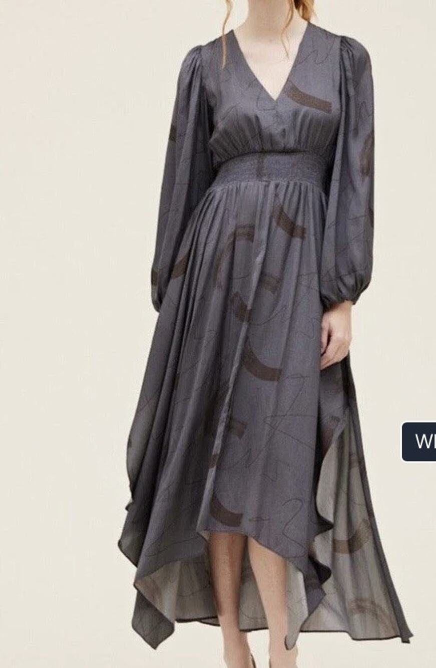 Grade&Gather Maxi Dress Anthropologie L Fall Sleeves Leaf Fairy Whimsy Cottage